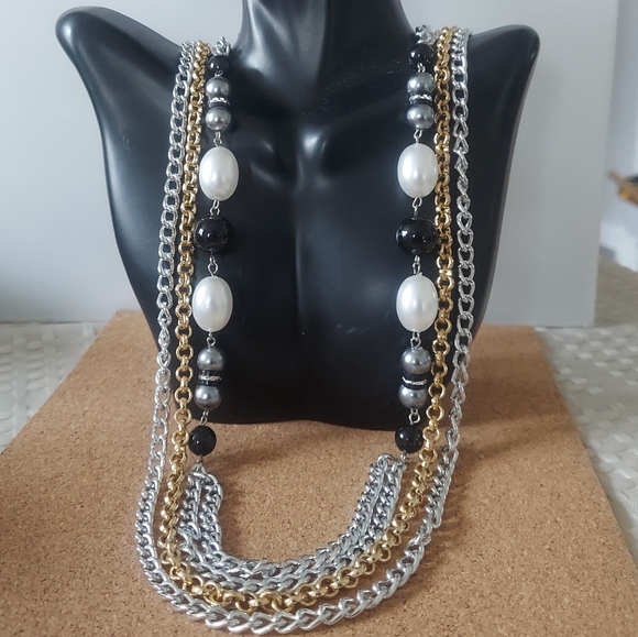 N1252 Long Layered Beaded Accent Chain Statement Necklaces - Picture 4 of 8